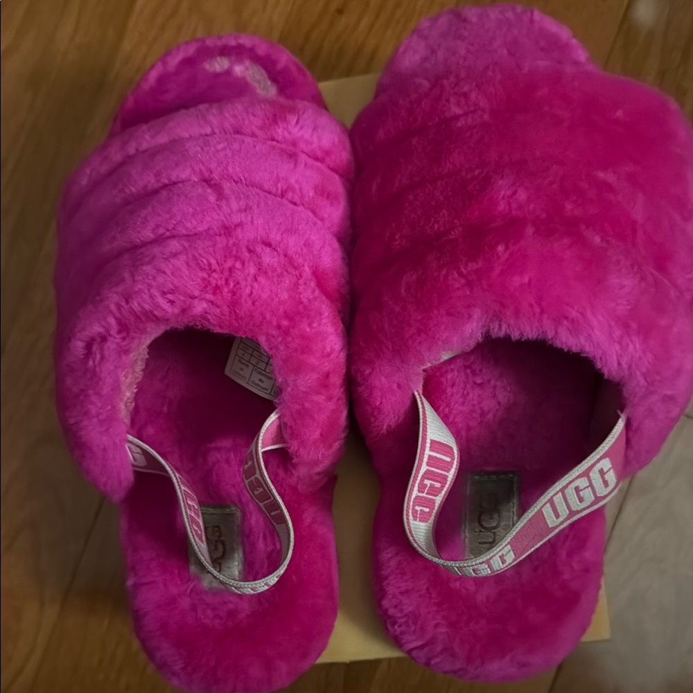 UGG Vibrant Pink Fluffy Slides